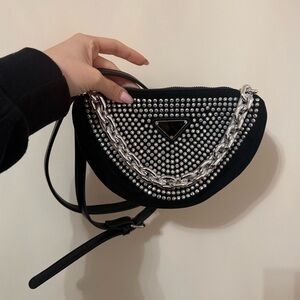 Fashion Nova Black and Silver Chain Crossbody Bag